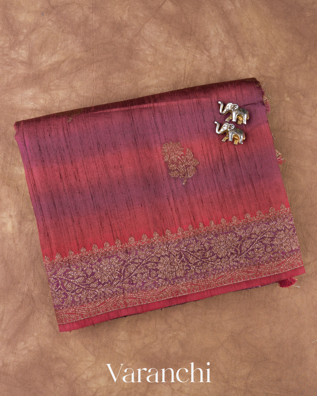Maroon And Plum Purple Ombre-Dyed Raw Silk Handloom Saree  