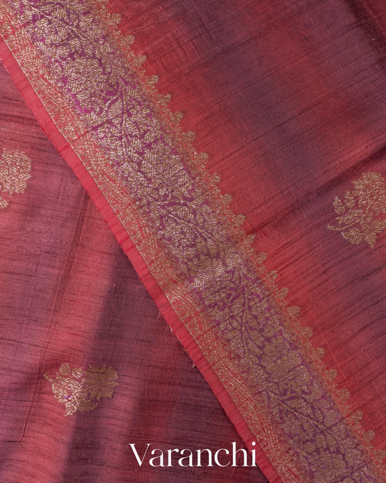 Maroon And Plum Purple Ombre-Dyed Raw Silk Handloom Saree  