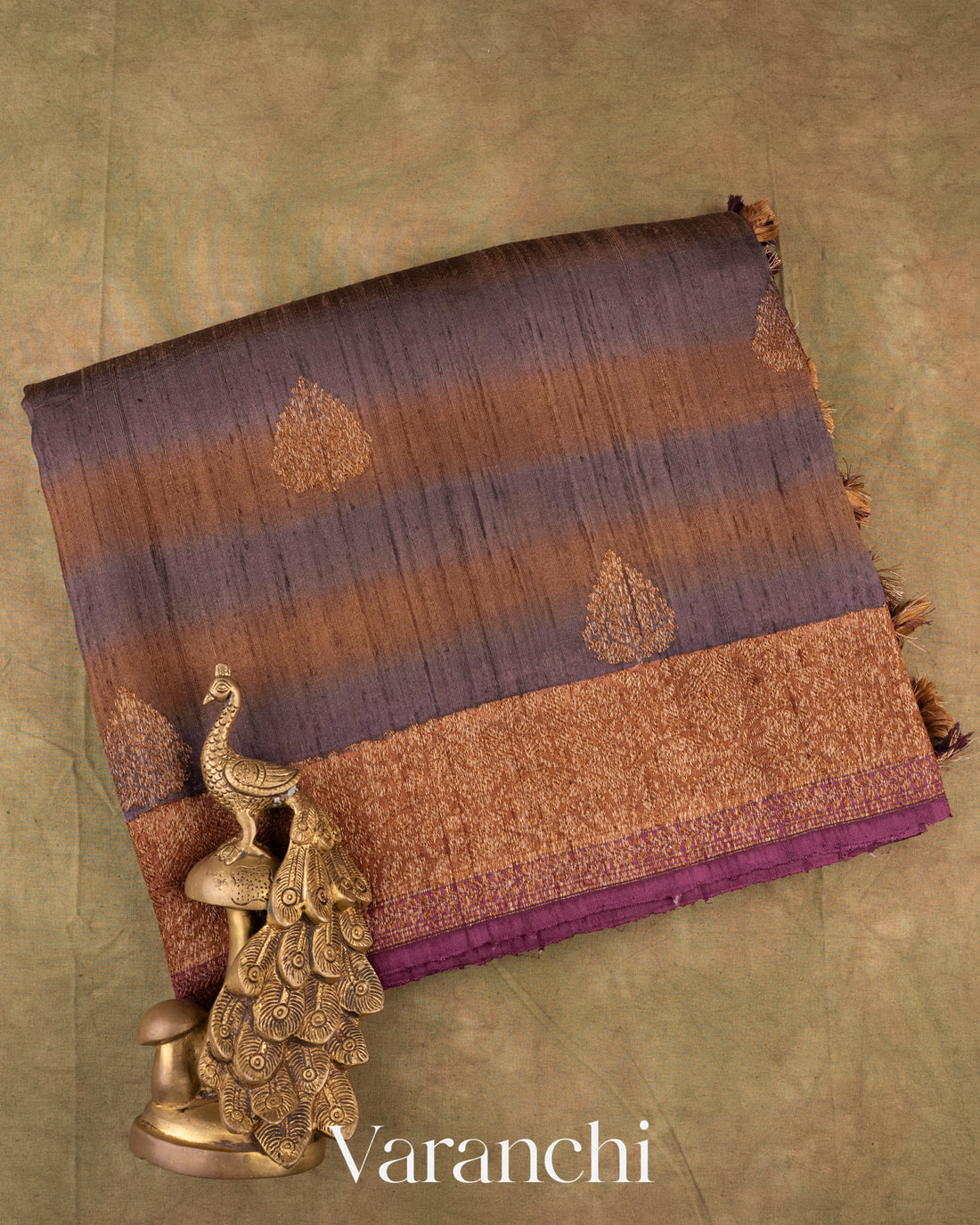 Brown Shibori Pure Raw Silk Handloom Saree