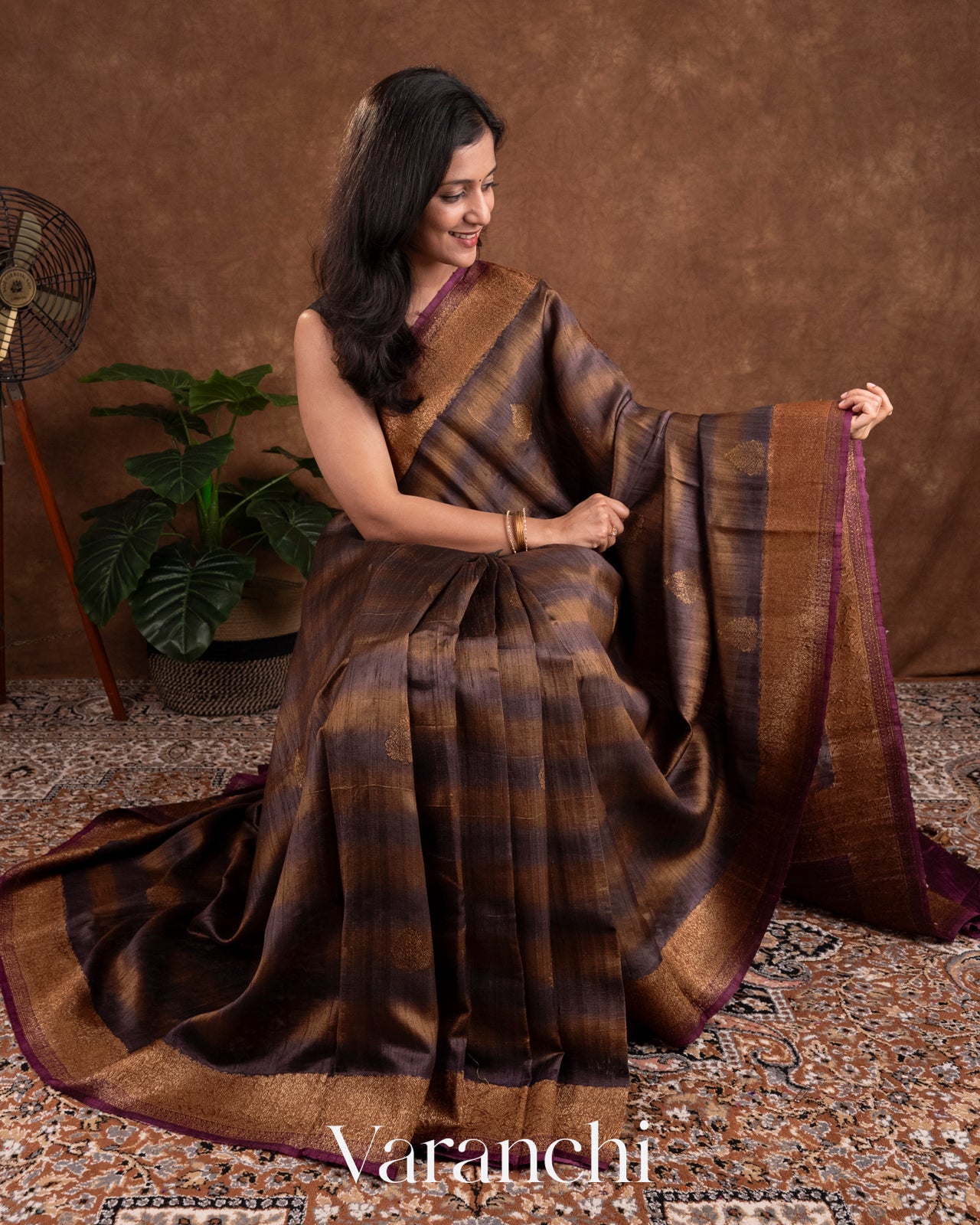 Brown Shibori Pure Raw Silk Handloom Saree