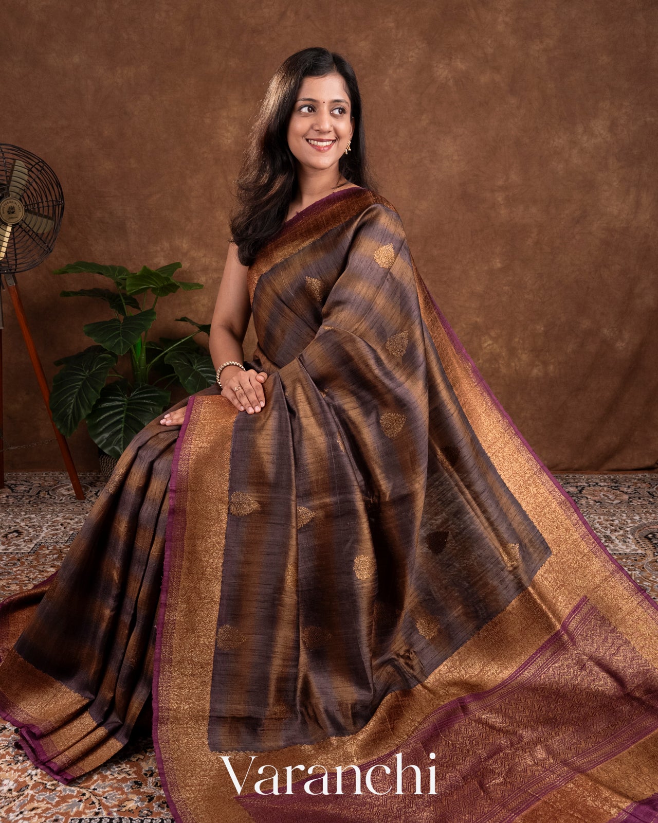 Brown Shibori Pure Raw Silk Handloom Saree