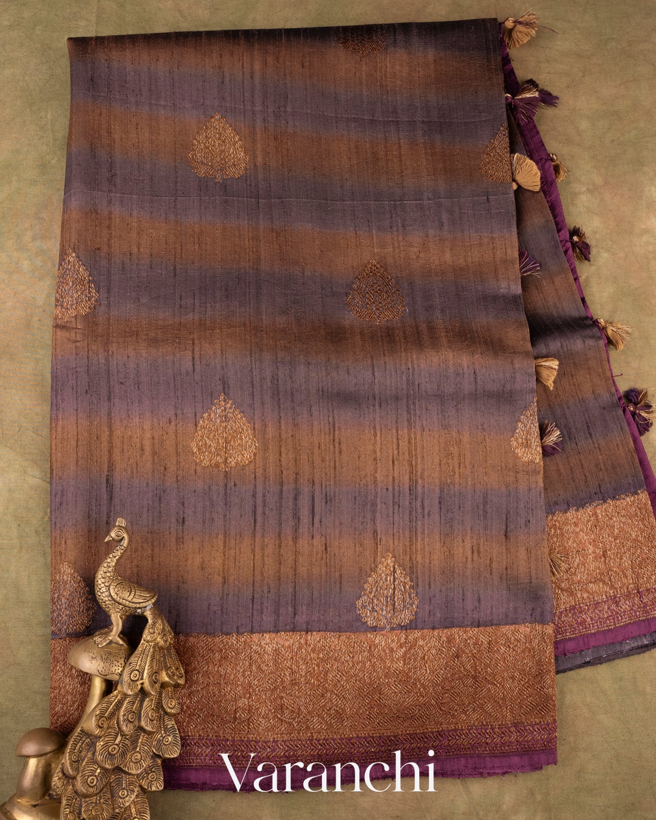 Brown Shibori Pure Raw Silk Handloom Saree