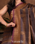 Brown Shibori Pure Raw Silk Handloom Saree