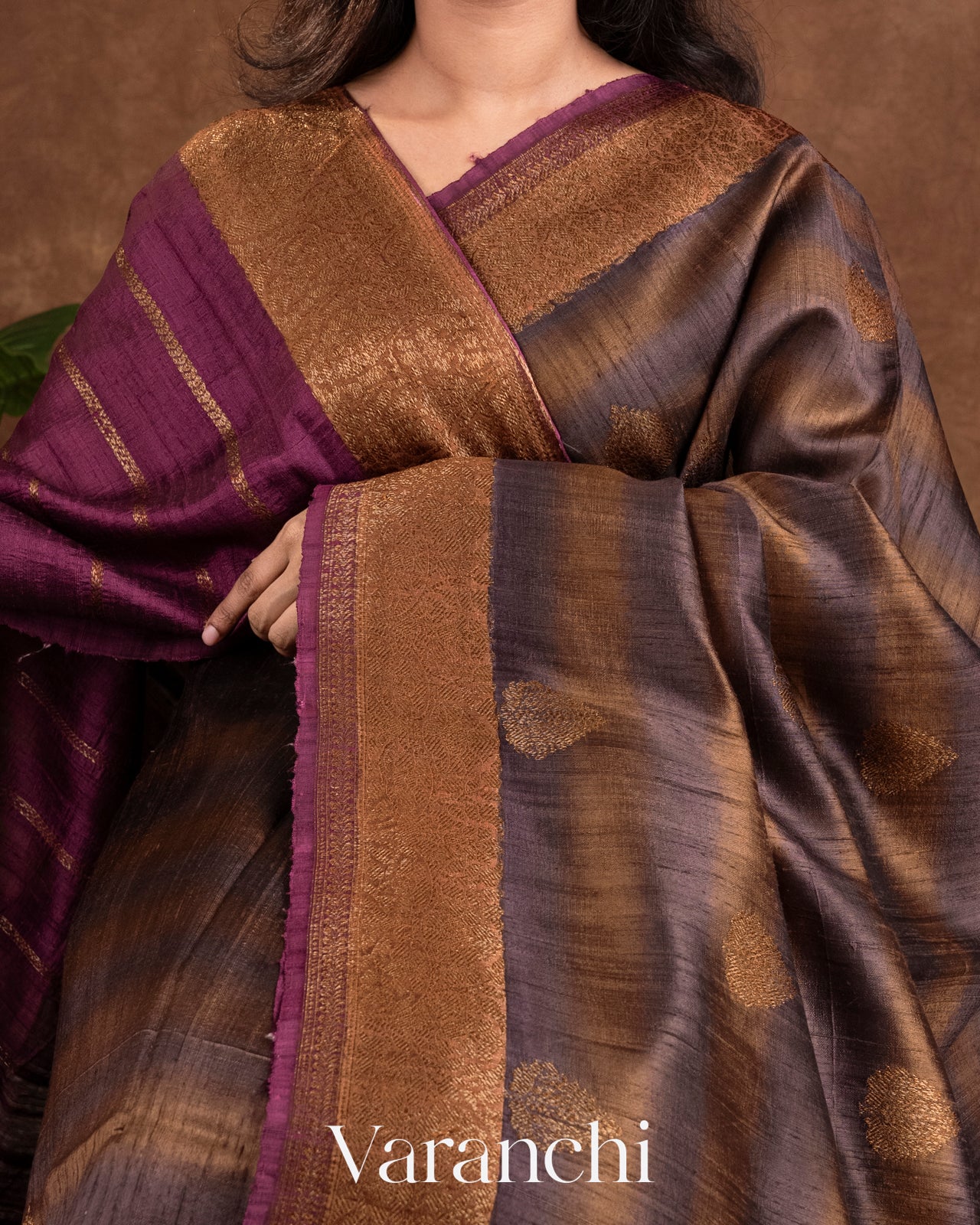 Brown Shibori Pure Raw Silk Handloom Saree