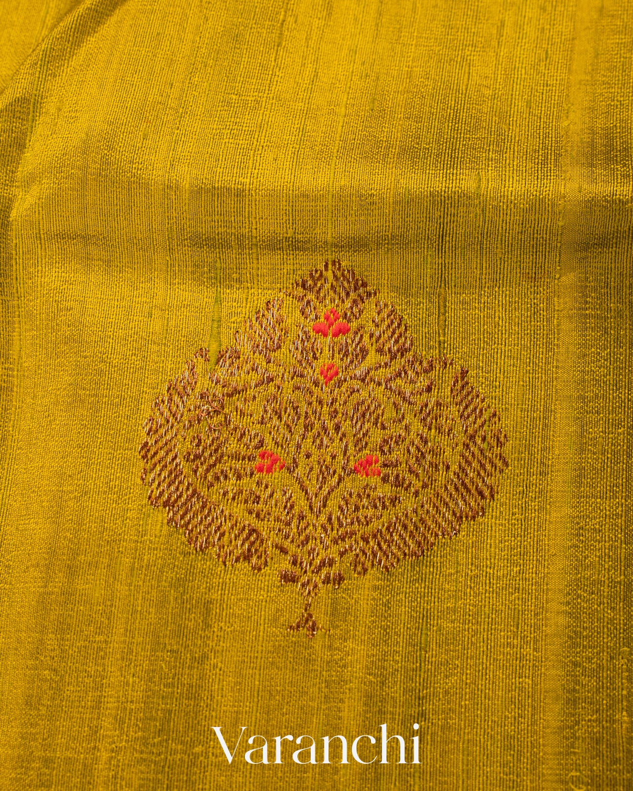 Mustard Borderless Pure Raw Silk Handloom Saree