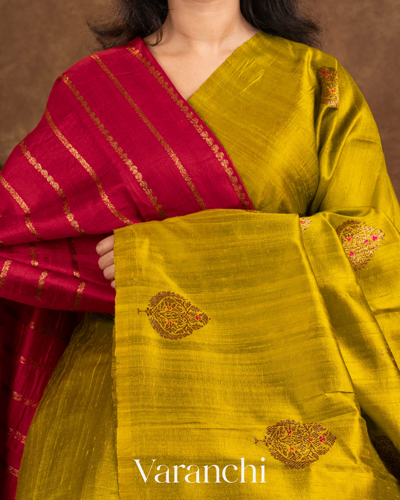 Mustard Borderless Pure Raw Silk Handloom Saree