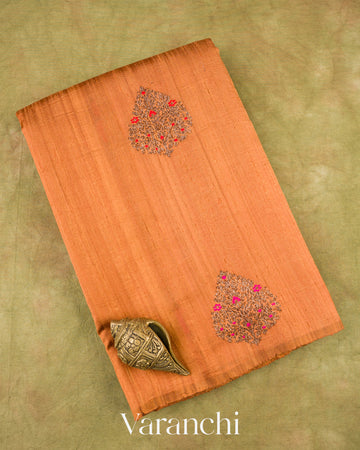 Burnt Orange Borderless Pure Raw Silk Handloom Saree