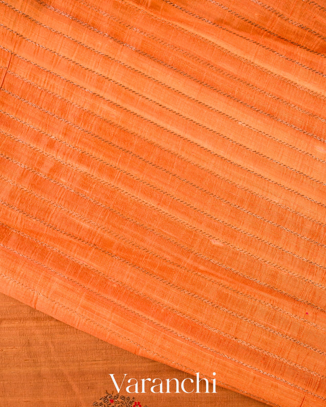 Burnt Orange Borderless Pure Raw Silk Handloom Saree