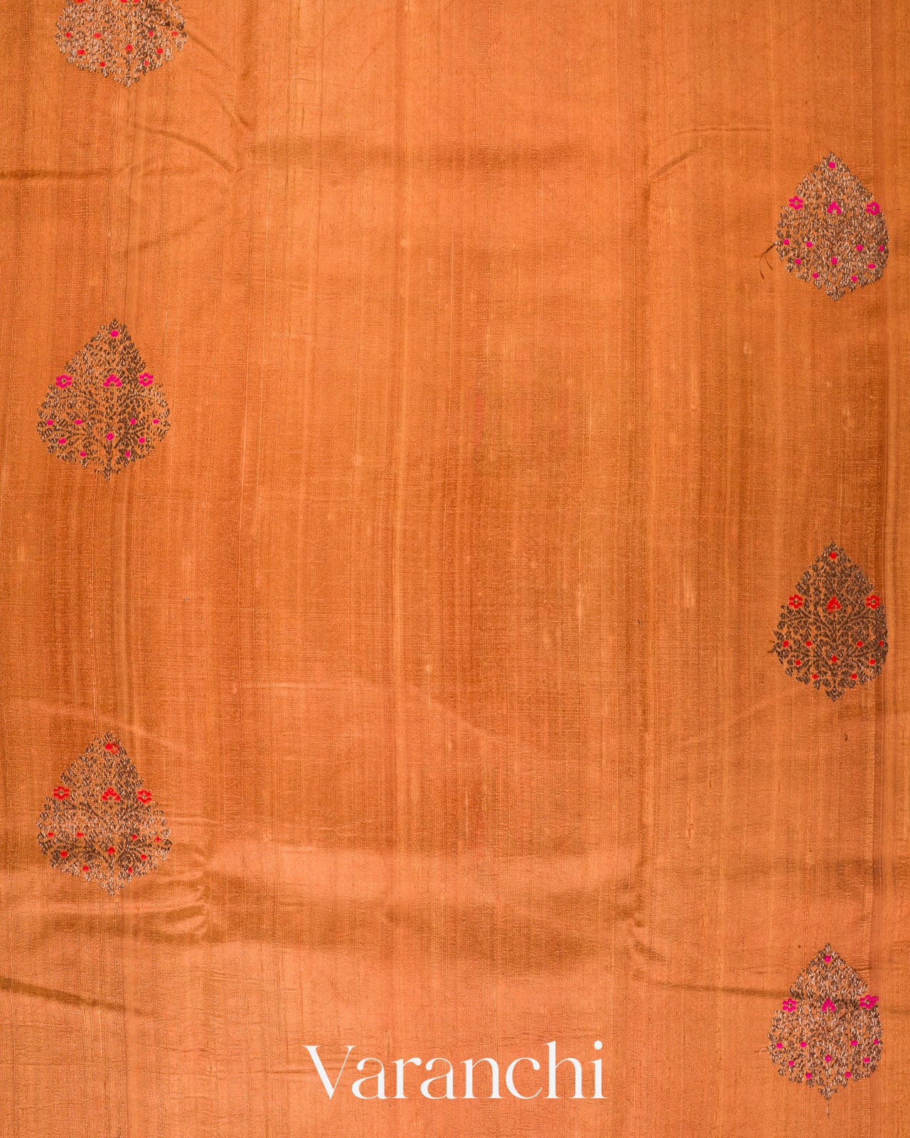Burnt Orange Borderless Pure Raw Silk Handloom Saree