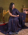 Royal Indigo Borderless Pure Raw Silk Handloom Saree
