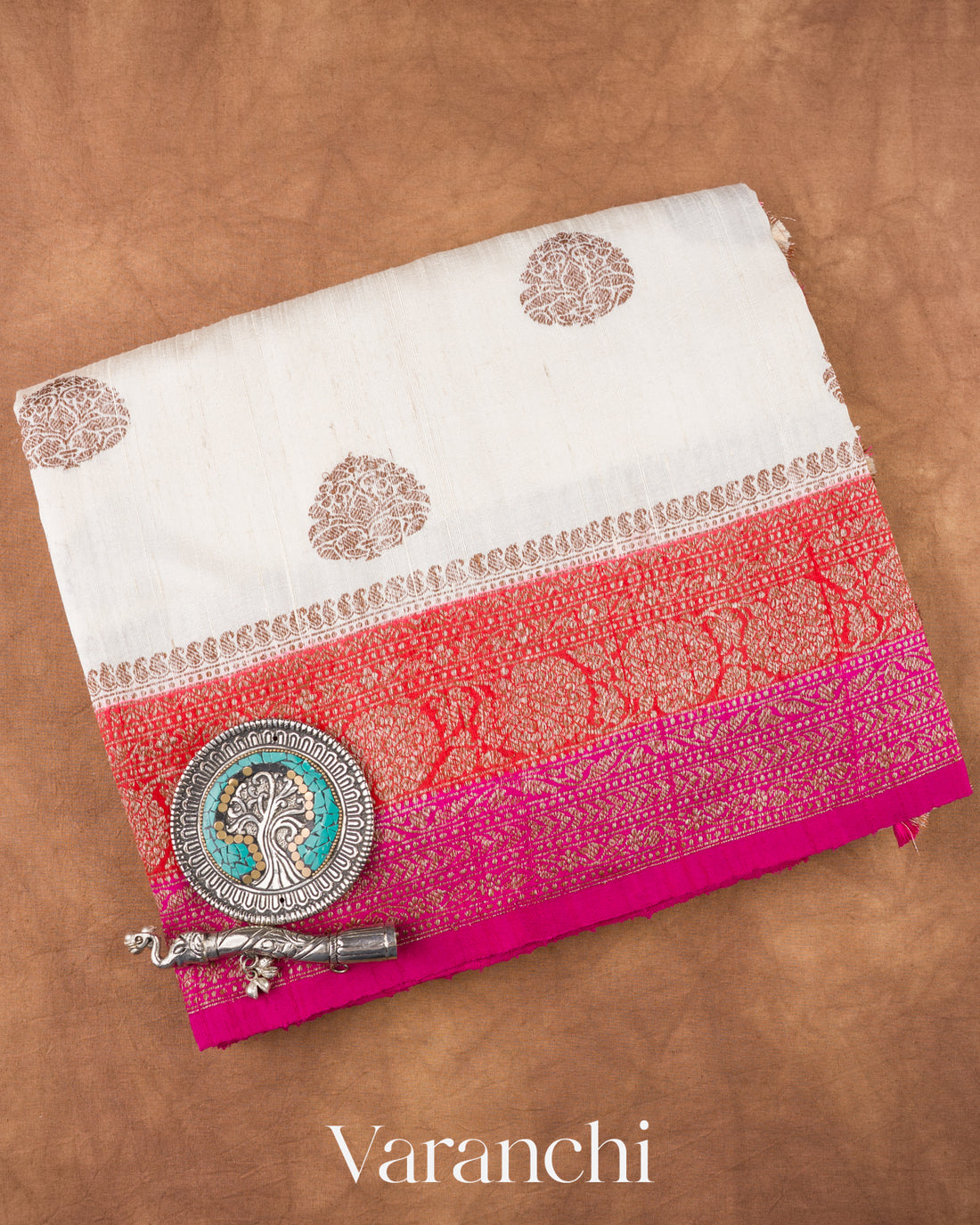 Ivory Cream Pure Raw Silk Handloom Saree 