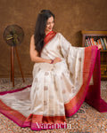 Ivory Cream Pure Raw Silk Handloom Saree 