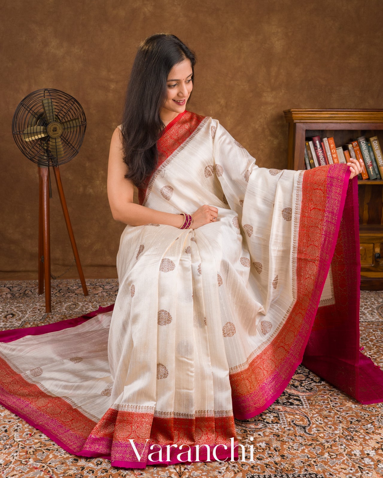 Ivory Cream Pure Raw Silk Handloom Saree 