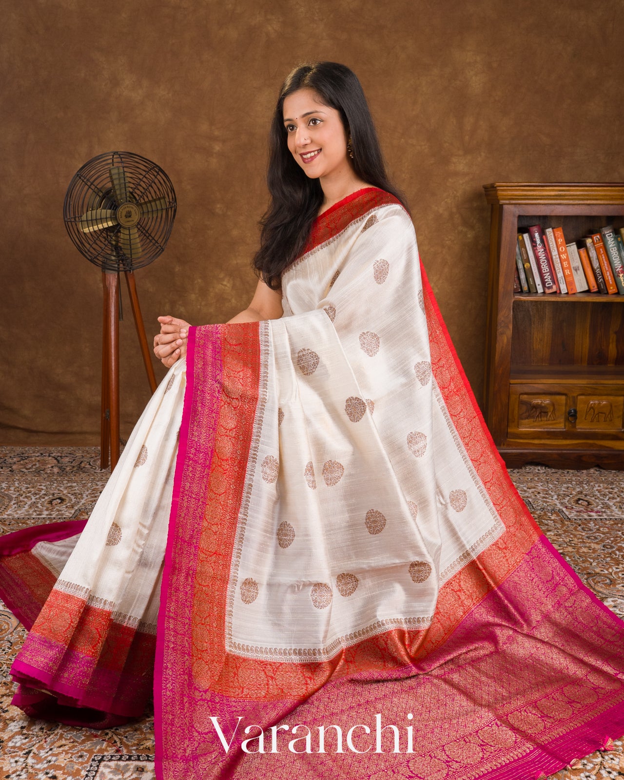 Ivory Cream Pure Raw Silk Handloom Saree 