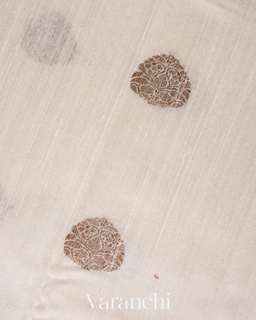 Ivory Cream Pure Raw Silk Handloom Saree 