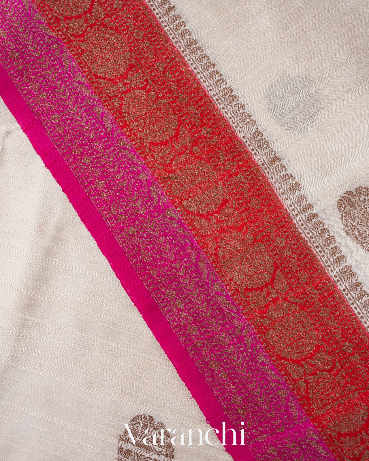 Ivory Cream Pure Raw Silk Handloom Saree 