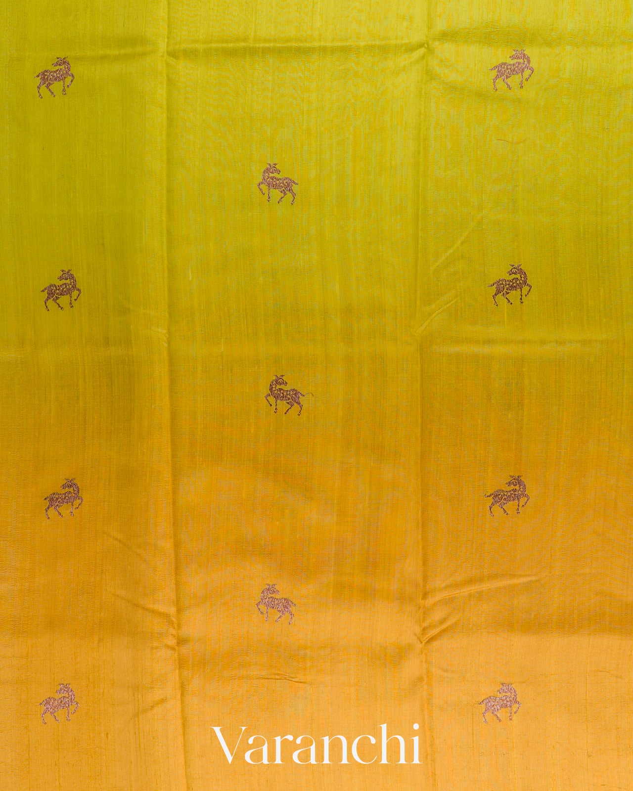 Lime Yellow And Mustard Yellow Ombre-Dyed Raw Silk Handloom Saree