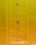 Lime Yellow And Mustard Yellow Ombre-Dyed Raw Silk Handloom Saree