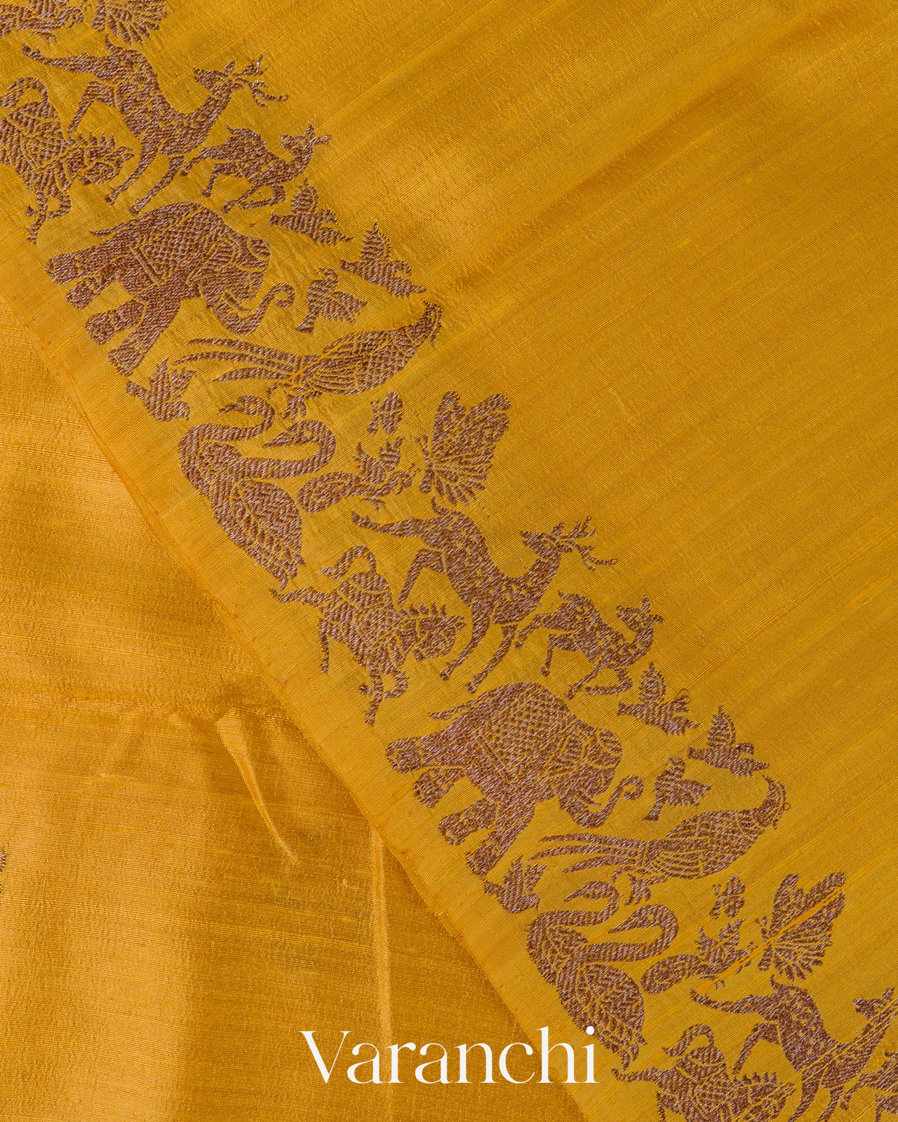 Lime Yellow And Mustard Yellow Ombre-Dyed Raw Silk Handloom Saree