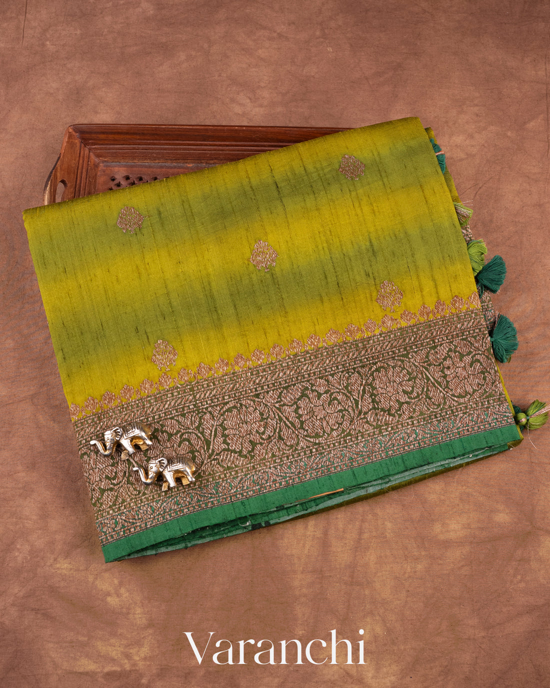 Olive Green Shibori Pure Raw Silk Handloom Saree
