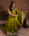 Olive Green Shibori Pure Raw Silk Handloom Saree