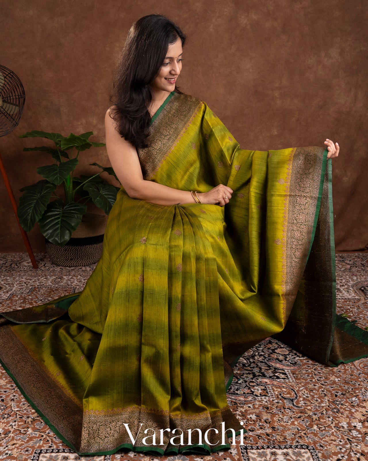 Olive Green Shibori Pure Raw Silk Handloom Saree