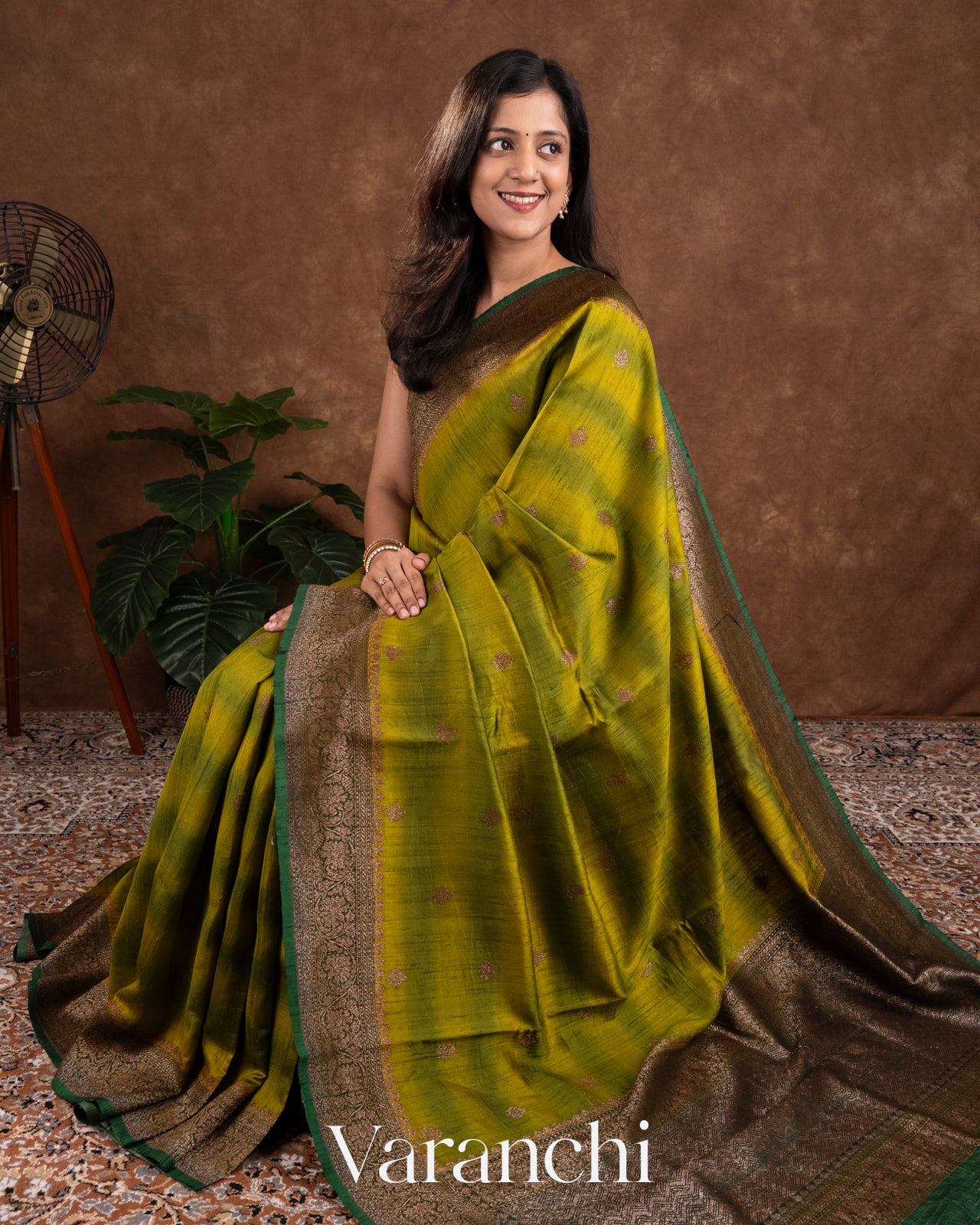 Olive Green Shibori Pure Raw Silk Handloom Saree