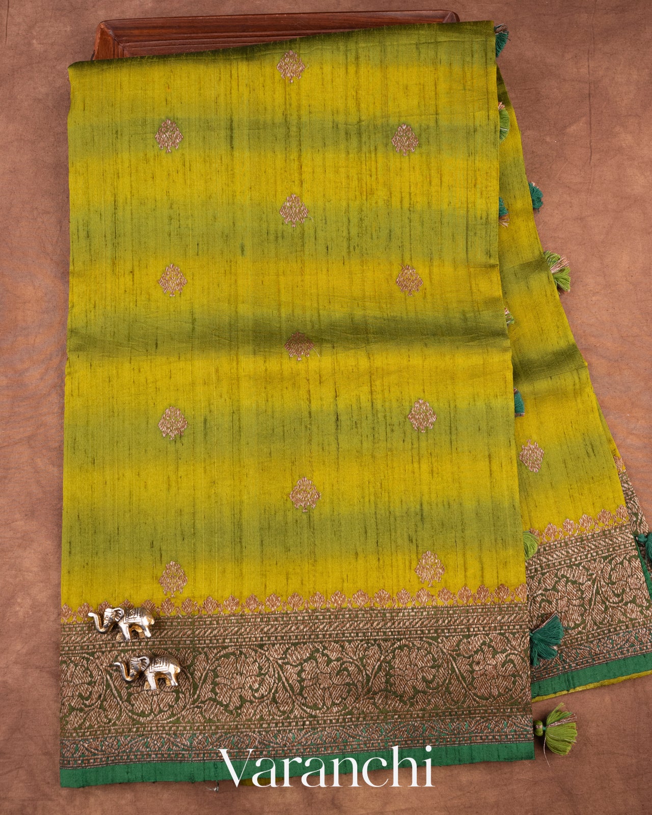 Olive Green Shibori Pure Raw Silk Handloom Saree