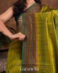 Olive Green Shibori Pure Raw Silk Handloom Saree