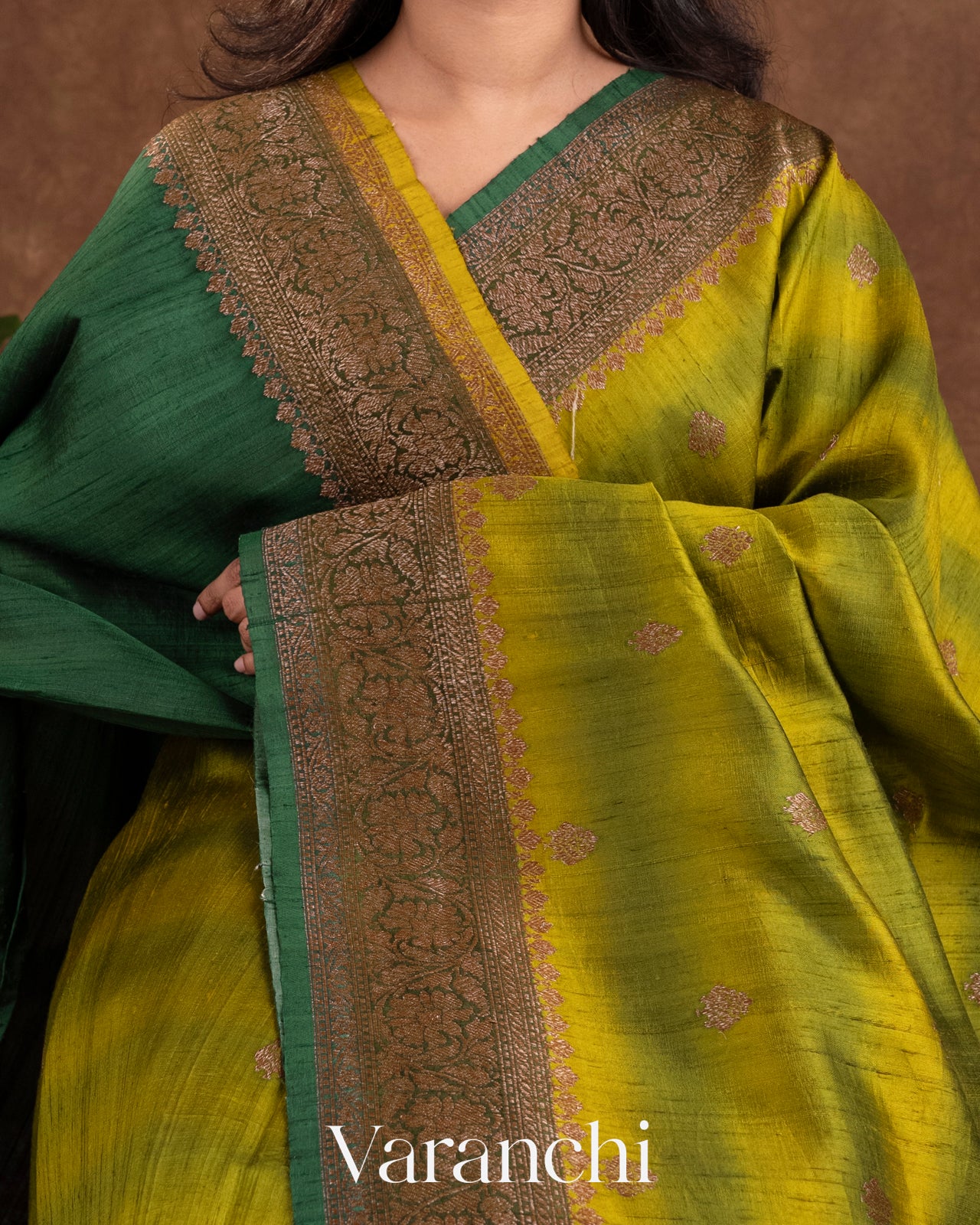 Olive Green Shibori Pure Raw Silk Handloom Saree
