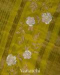 Olive Green with Tissue Stripes Pure Raw Silk Handloom Saree