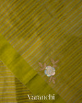 Olive Green with Tissue Stripes Pure Raw Silk Handloom Saree