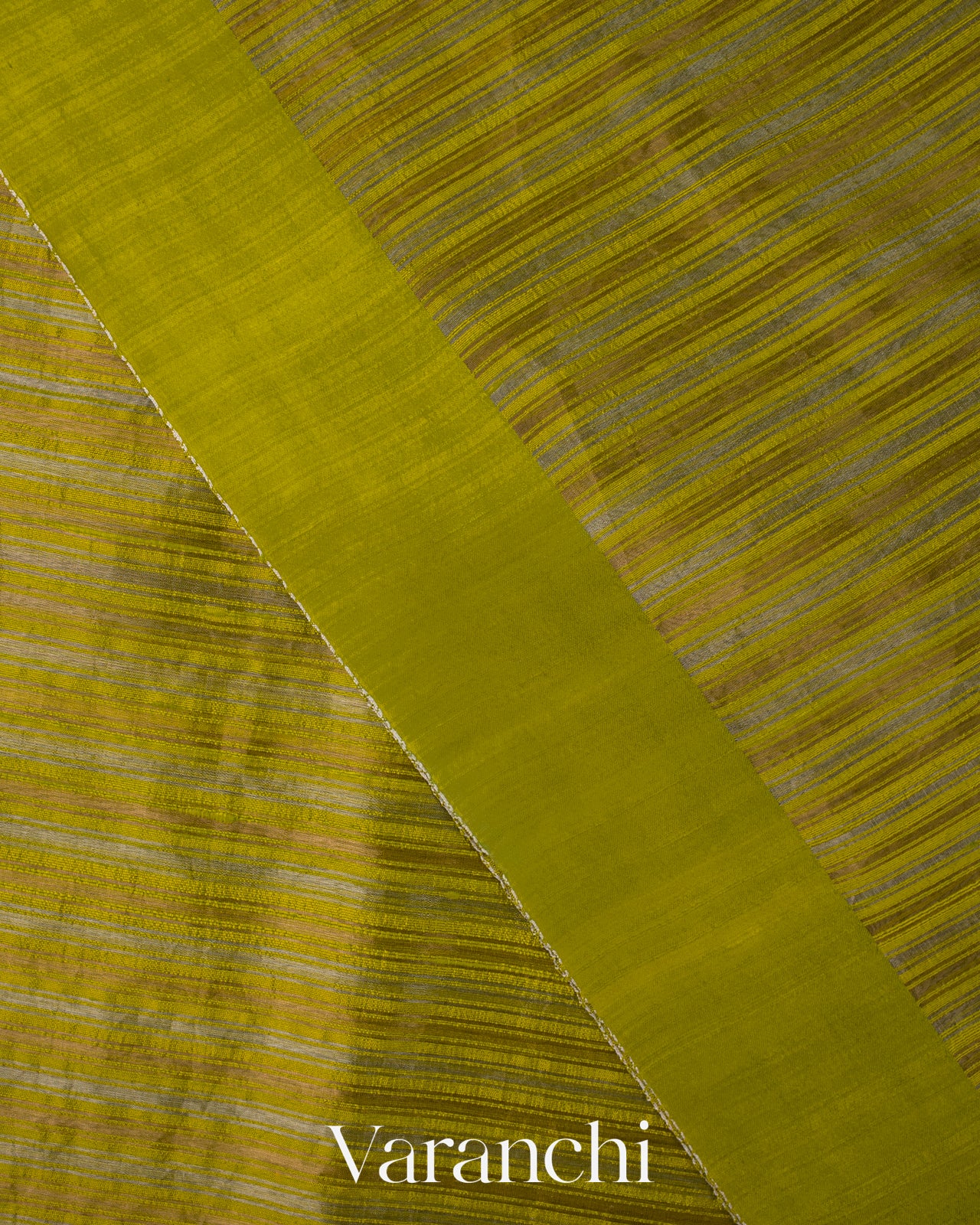 Olive Green with Tissue Stripes Pure Raw Silk Handloom Saree