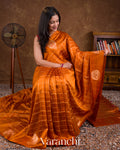 Burnt Orange Checks Pure Raw Silk Handloom Saree