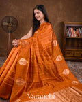 Burnt Orange Checks Pure Raw Silk Handloom Saree