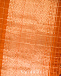 Burnt Orange Checks Pure Raw Silk Handloom Saree