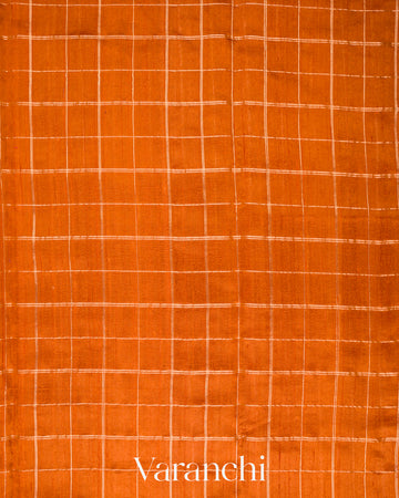 Burnt Orange Checks Pure Raw Silk Handloom Saree