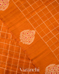 Burnt Orange Checks Pure Raw Silk Handloom Saree