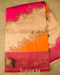 Sand Beige Tricolour Rangkaat Pure Raw Silk Handloom Saree