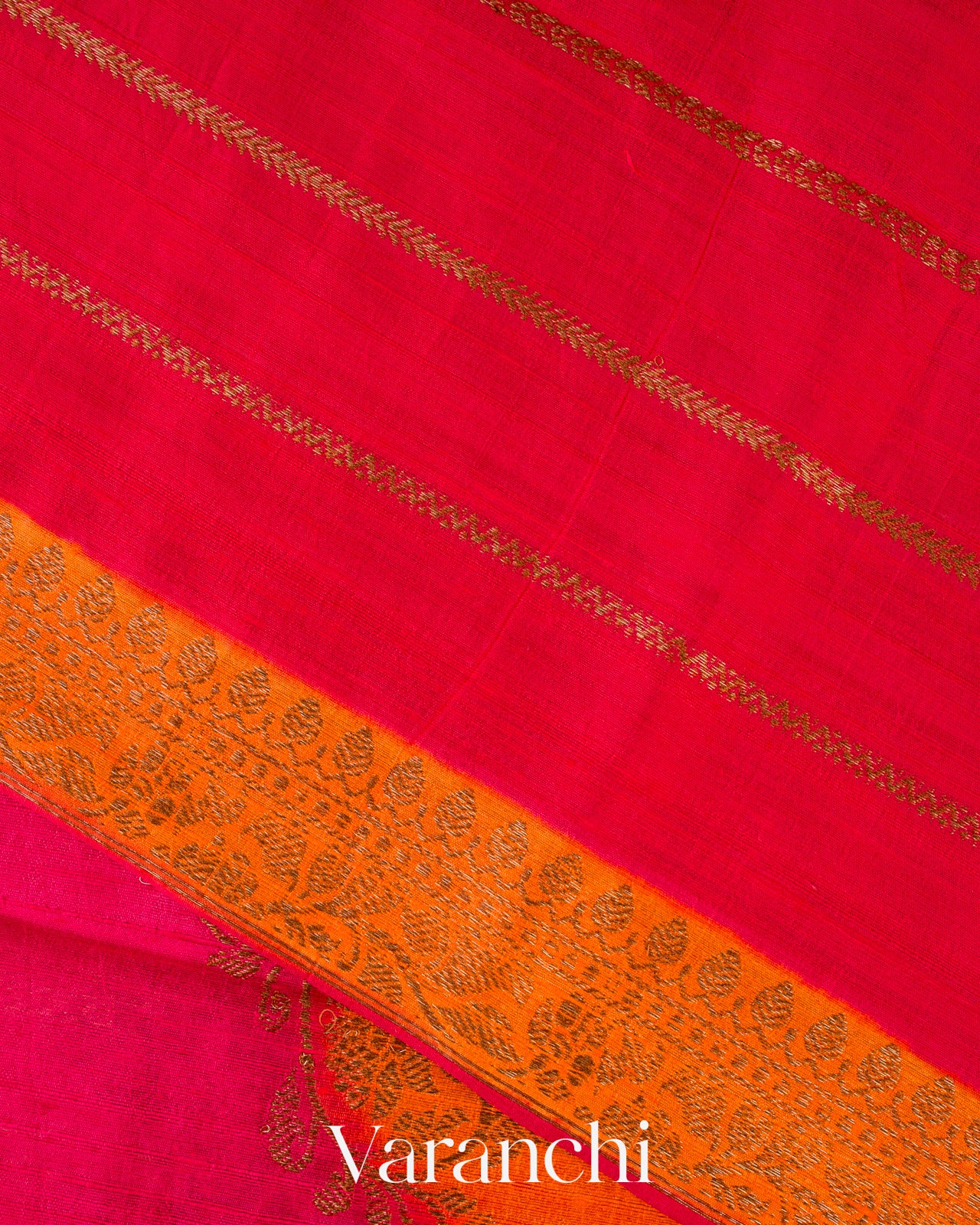 Sand Beige Tricolour Rangkaat Pure Raw Silk Handloom Saree