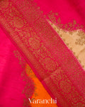 Sand Beige Tricolour Rangkaat Pure Raw Silk Handloom Saree