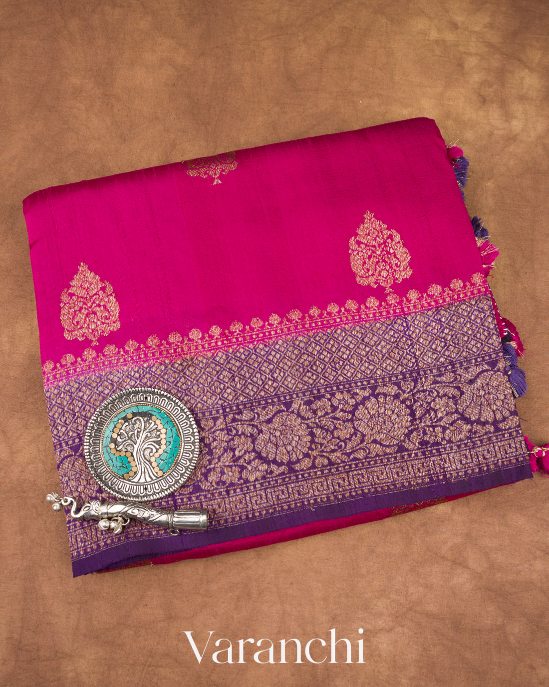 Bright Magenta Pure Raw Silk Handloom Saree