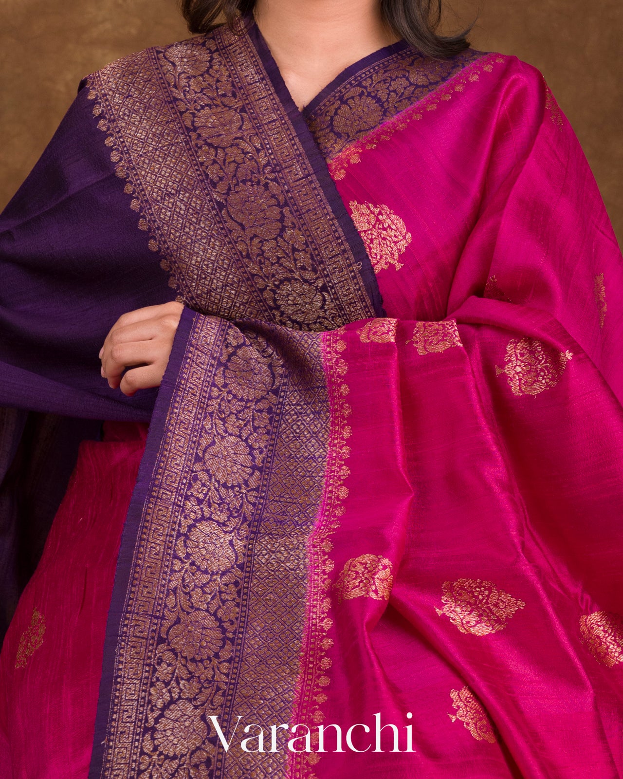 Bright Magenta Pure Raw Silk Handloom Saree