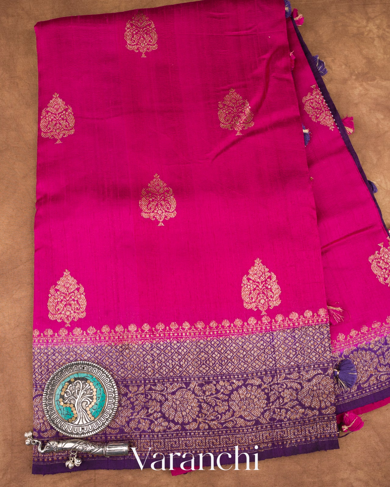 Bright Magenta Pure Raw Silk Handloom Saree