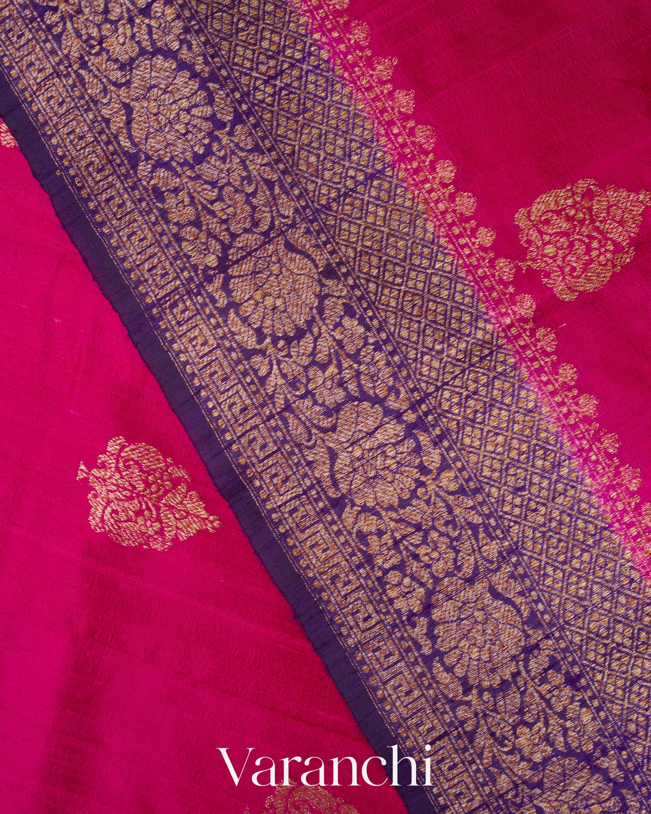 Bright Magenta Pure Raw Silk Handloom Saree