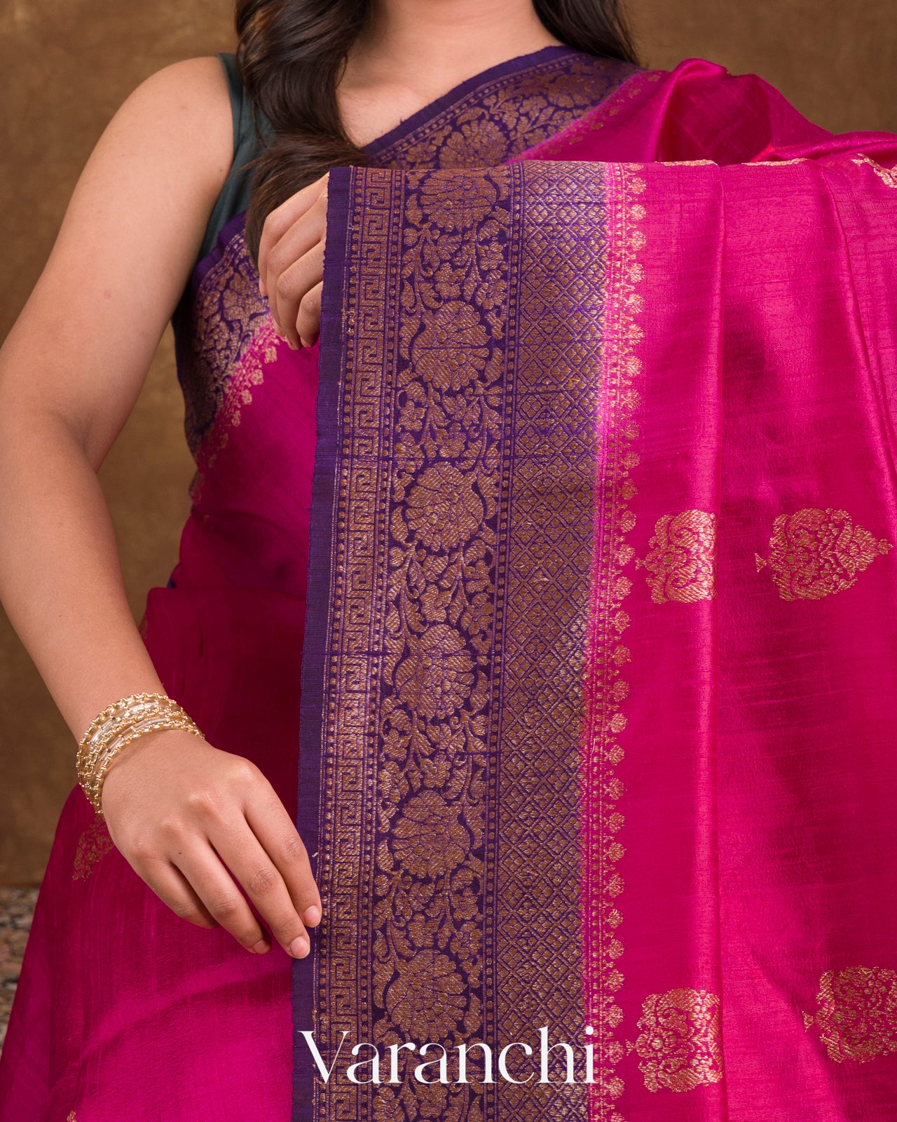 Bright Magenta Pure Raw Silk Handloom Saree
