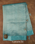 Powder Blue with Tissue Stripes Pure Raw Silk Handloom Saree