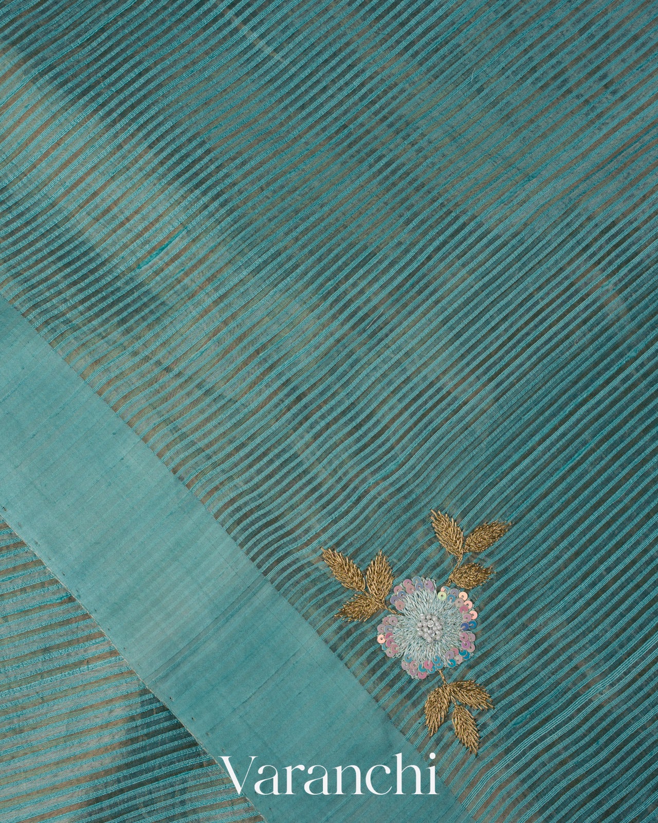 Powder Blue with Tissue Stripes Pure Raw Silk Handloom Saree