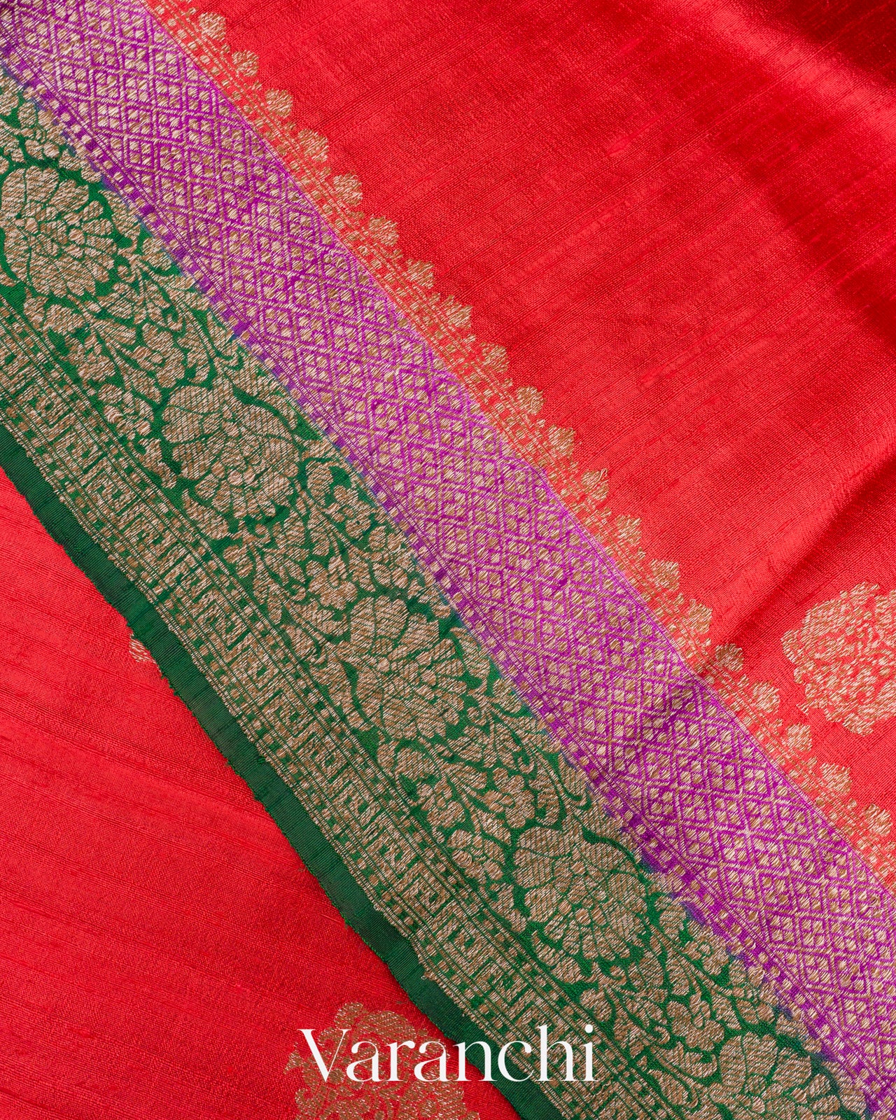 Red Pure Raw Silk Handloom Saree