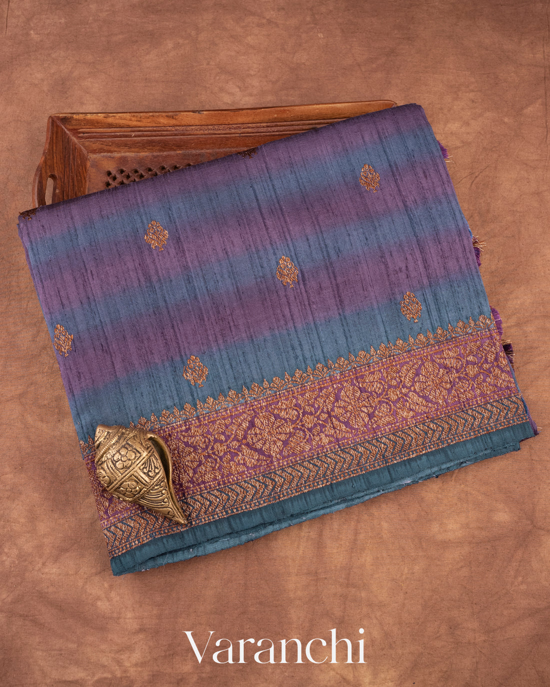 Purple And Blue Shibori Pure Raw Silk Handloom Saree